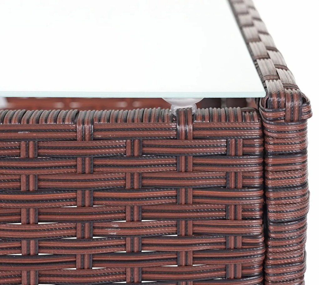 Záhradná súprava 2 kresiel, pohovky a stolíka HWC-D82 - melírovaná hnedá s krémovými vankúšmi