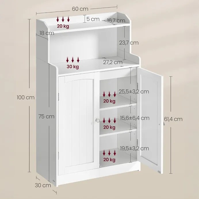 Autronic BONTEC Kúpeľňová skrinka 60x30x100cm, mdf, biela, AUK-E1177 WT Farba: Biela