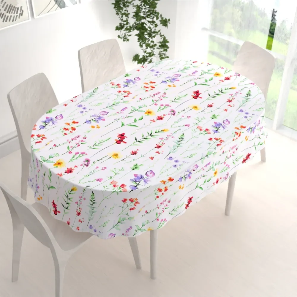 Biante Bavlnený oválny obrus Sandra SA-492 Kvetovaná lúka na bielom 140x220 cm