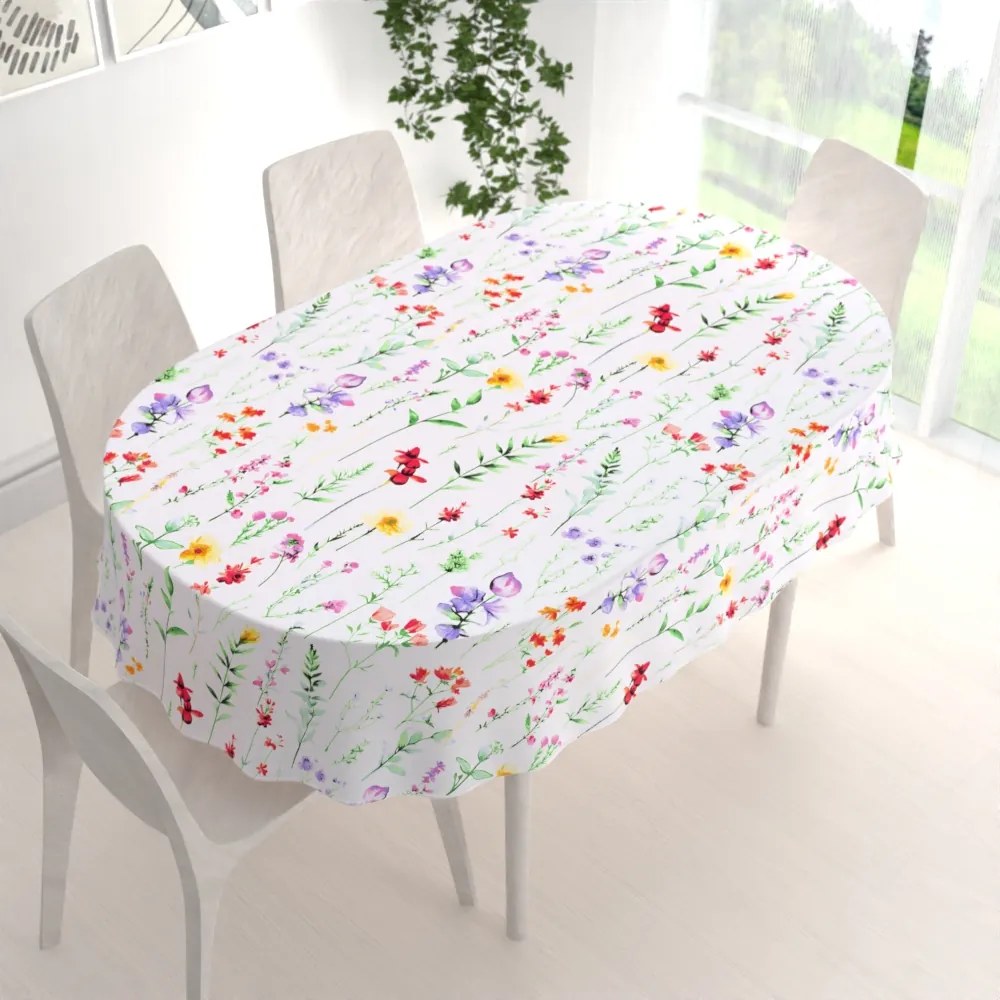 Biante Bavlnený oválny obrus Sandra SA-492 Kvetovaná lúka na bielom 60x100 cm