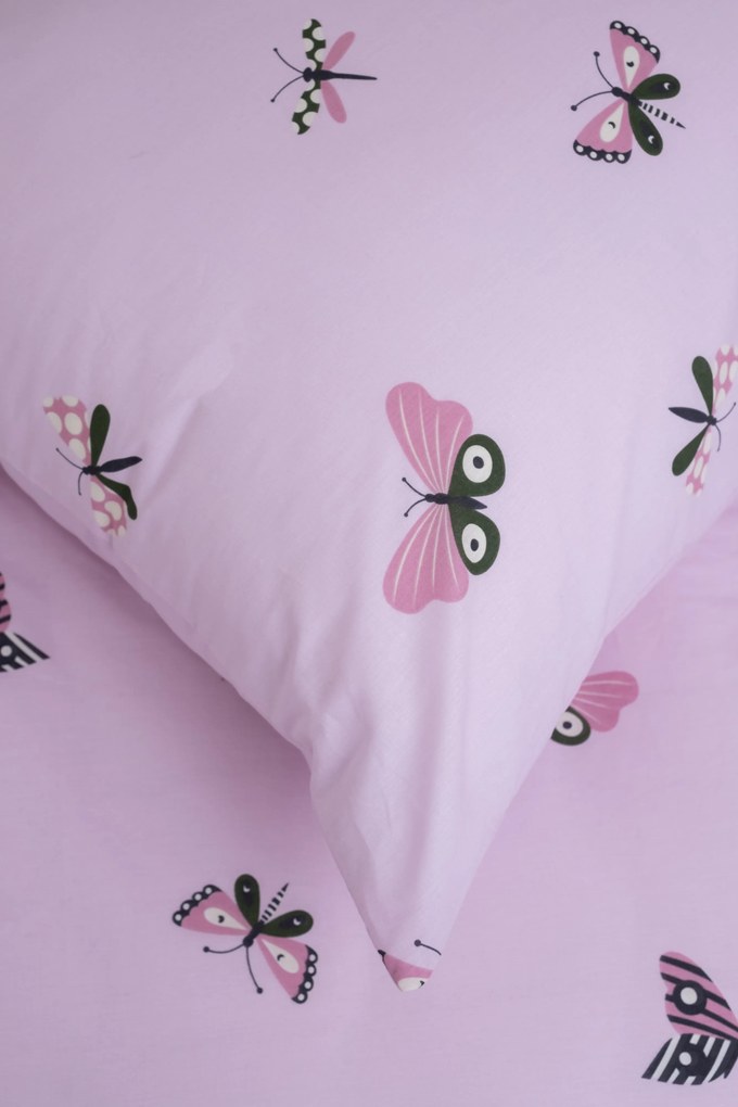Bavlnená obliečka na vankúš Renforcé 50 × 70 cm - Motýlikovia ružové