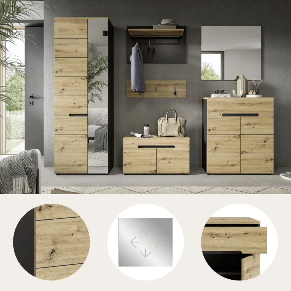 Predsieňová zostava Cano (6-dielna), šedá/dub artisan