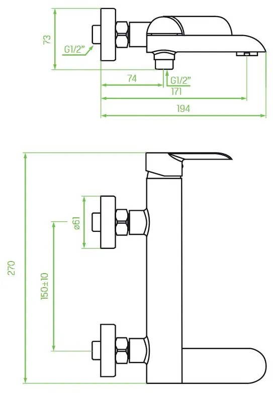 Laveo Alea, nástenná vaňová batéria 150mm, chrómová, LAV-BLE_01FD