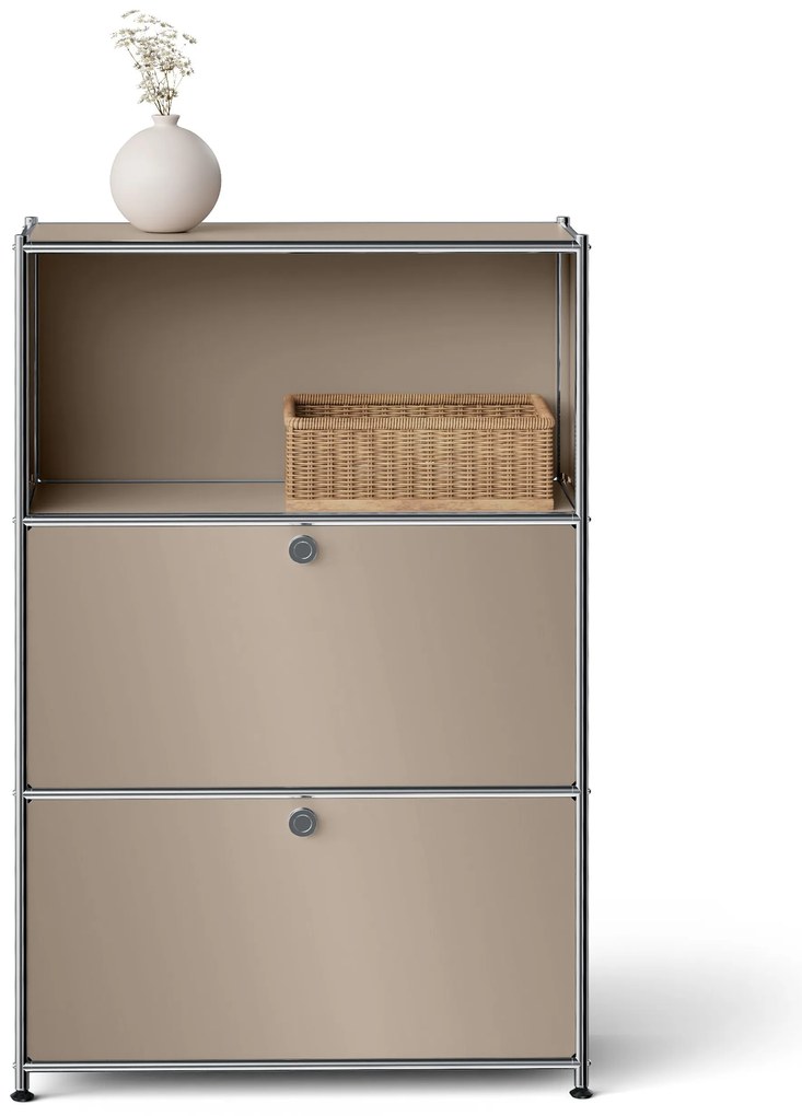 Kovová komoda »CN3 Slim Line« s 2 výklopnými priečinkami, hnedosivá