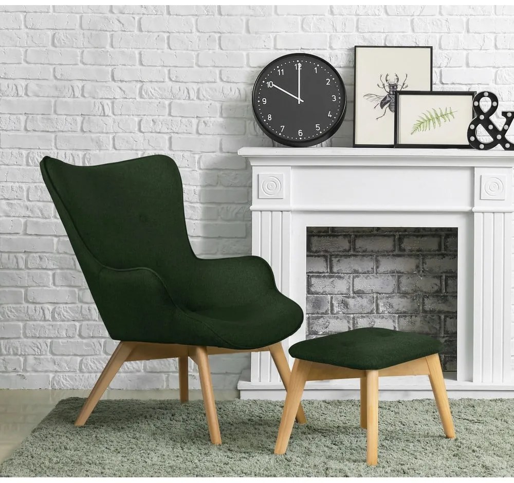 Tmavozelené kreslo s podnožkou Niko – Ropez