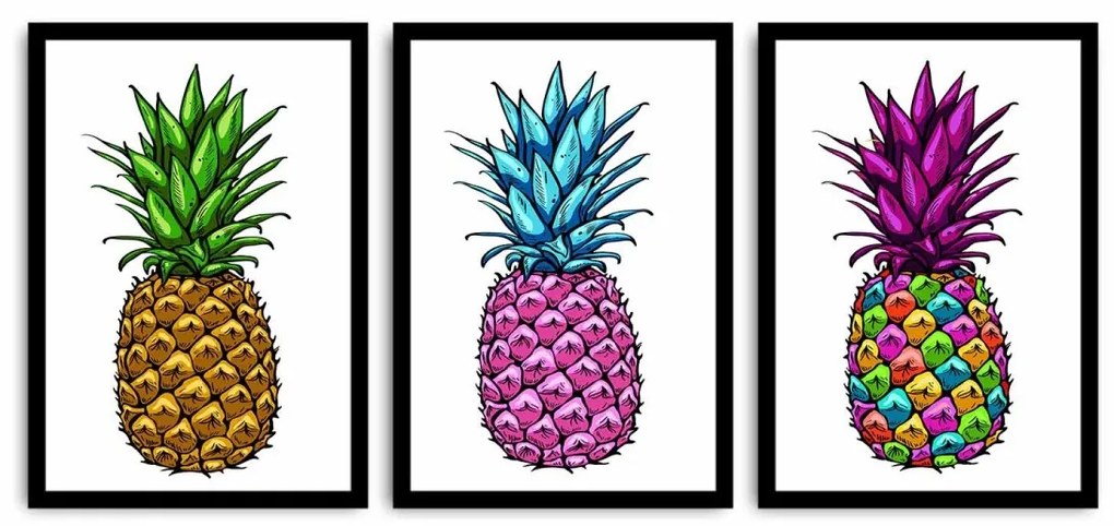 Sada obrazů Pineapple 3 ks 35x50 cm bílá