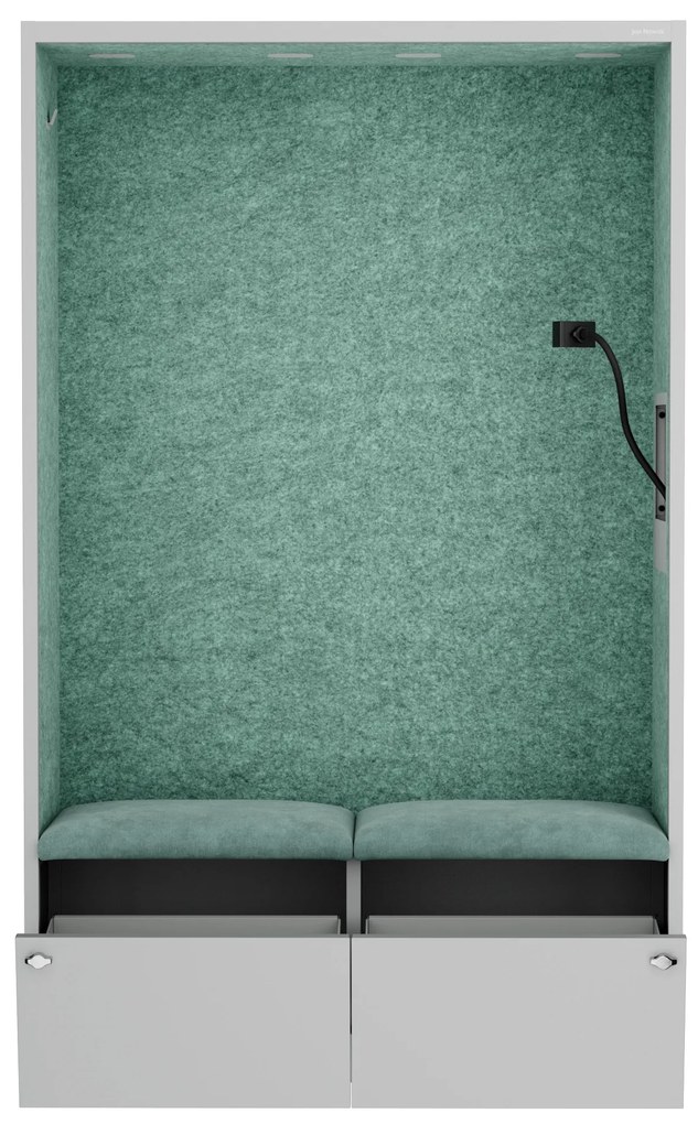 Kancelárska akustická kabína so sedadlom a portom USB-C, telo v sivý farbe / sedadlo v zelenej farbe, 1150 mm: SALLY MentalBox