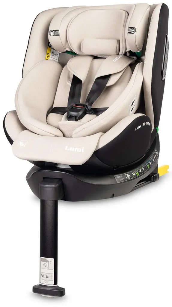 Autosedačka Lumi i-Size 40-150 cm, Isofix, 360 °, rastová, od 0m + do 12 rokov - béžová