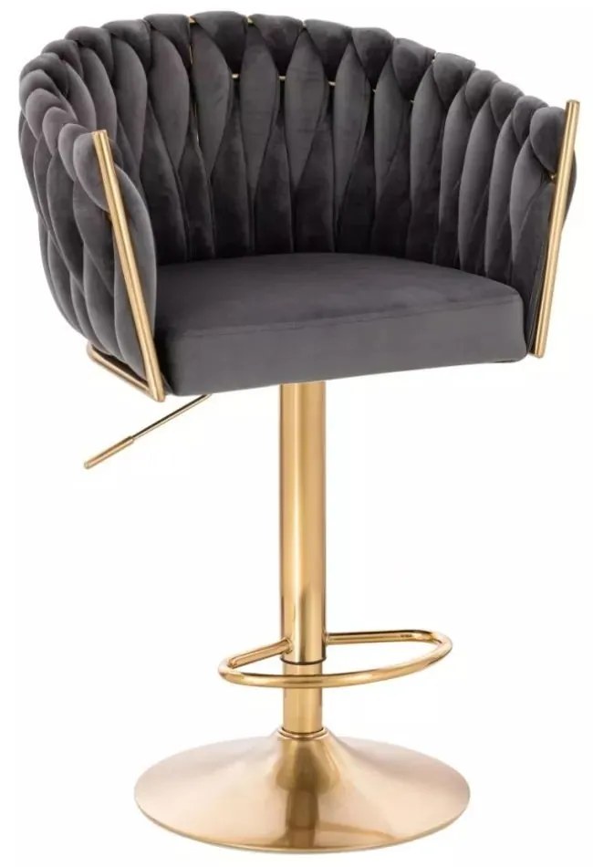 LuxuryForm DESIGN Barová stolička NORDEN VELUR na zlatom tanieri - tmavo šedá