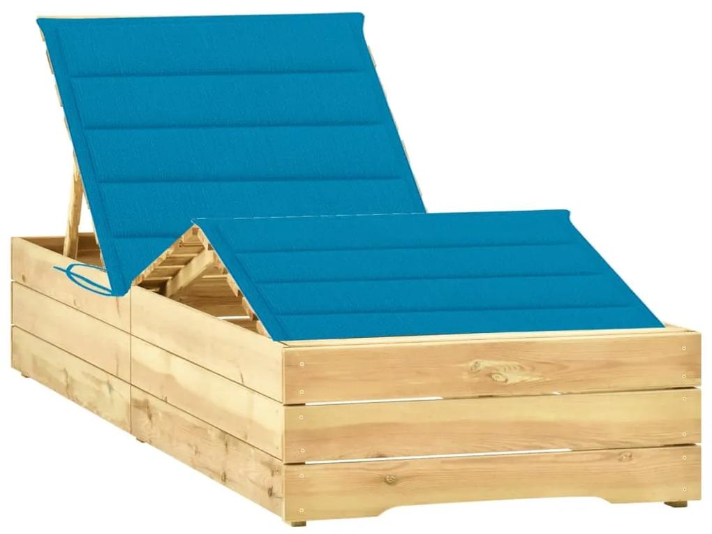 Ležadlo s modrým vankúšom impregnované borovicové drevo 3065943