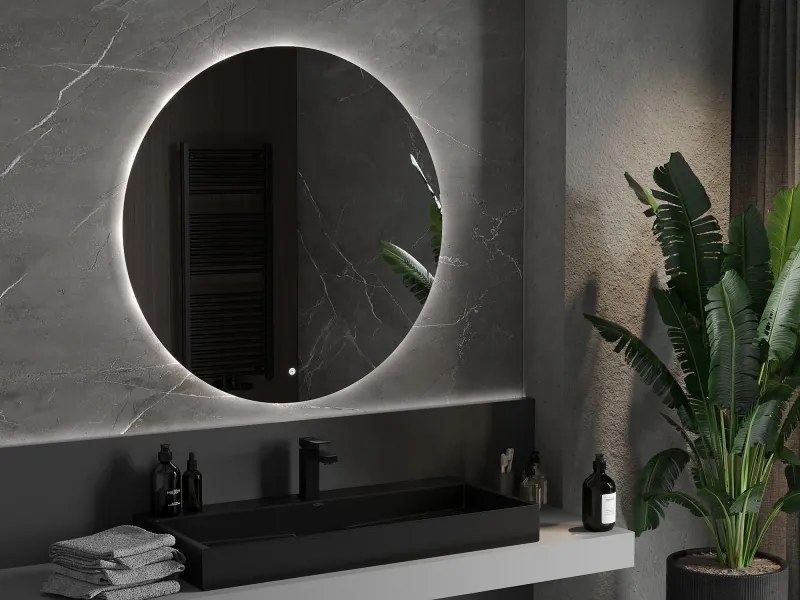 Mexen Erg, okrúhle LED podsvietené kúpeľňové zrkadlo 100 cm, 6000K, vykurovacia podložka proti zahmlievaniu, 9823-100-100-611-00