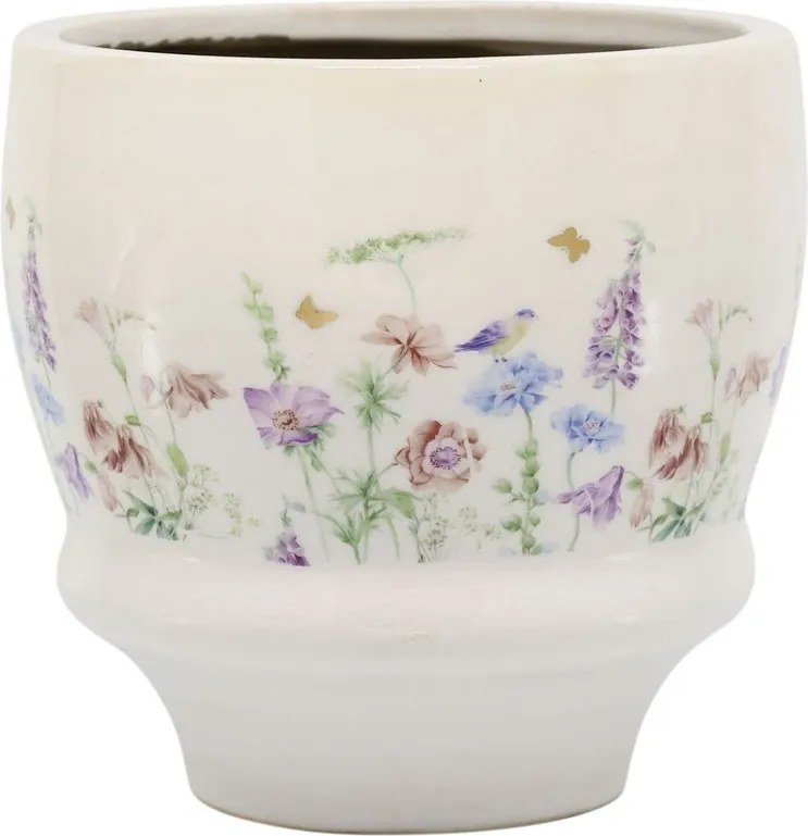 Krémový antik keramický kvetináč s kvetmi Papillon Blossom - Ø 15*14 cm
