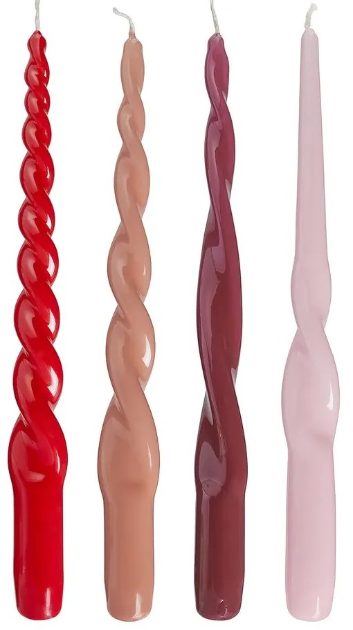 TWISTED Sada sviečok 4 ks 29 cm - červená