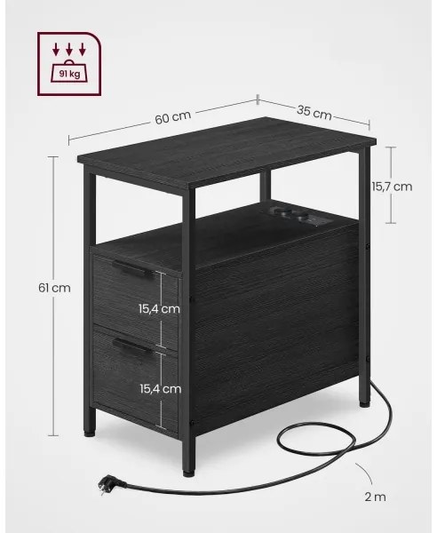 Odkladací stolík s integrovanými zásuvkami a USB portami ROD čierna