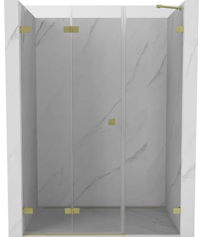 Mexen Lunar-F, skladacie ľavé sprchové dvere 115 cm, 8mm číre sklo, zlatý matný profil, 836S-115-050-55-00-L