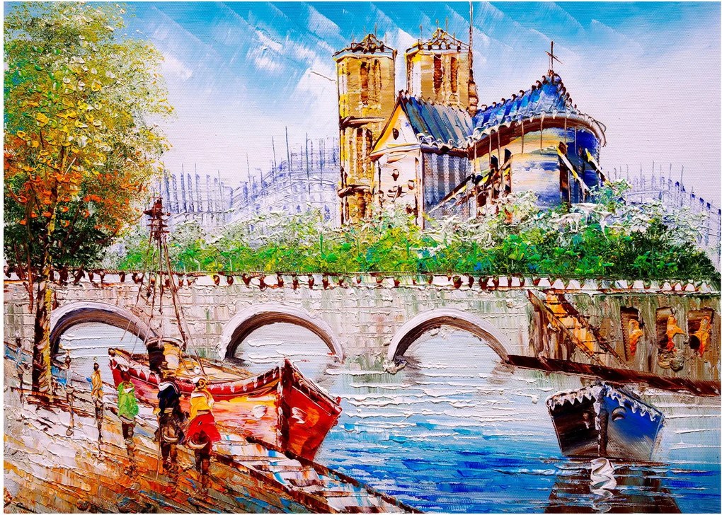 Sklenený obraz - Olejomaľba mesta (70x50 cm)