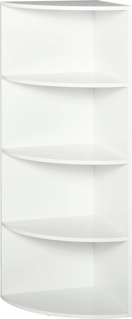 HOMCOM Knižnica do rohu s 4 poličkami 39,5x39,5x120cm Biela | Aosom