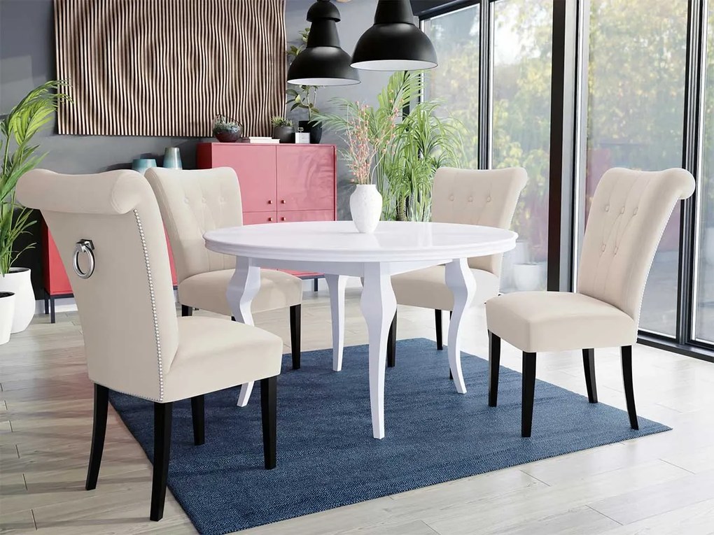 Stôl Julia FI 100 so 4 stoličkami ST65, Farby: biela, Farby: čierny, Farby:: biely lesk, Potah: Magic Velvet 2219