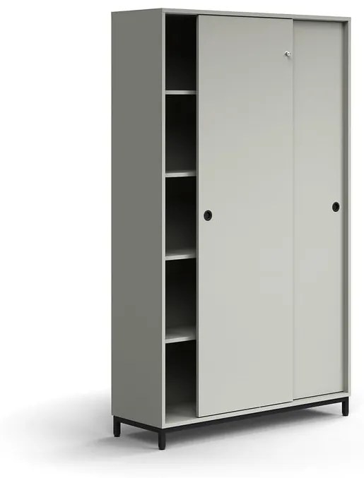 Skriňa s posuvnými dverami QBUS, 4 police, na nožičkách, s madlom, 2020x1200x400 mm, čierna, svetloš