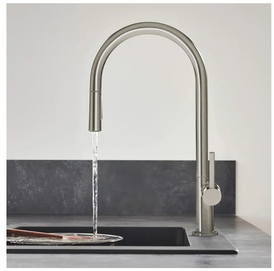 Hansgrohe M54, drezová batéria Talis s výsuvnou spŕškou, vzhľad nehrdzavejúcej ocele, HAN-72800800