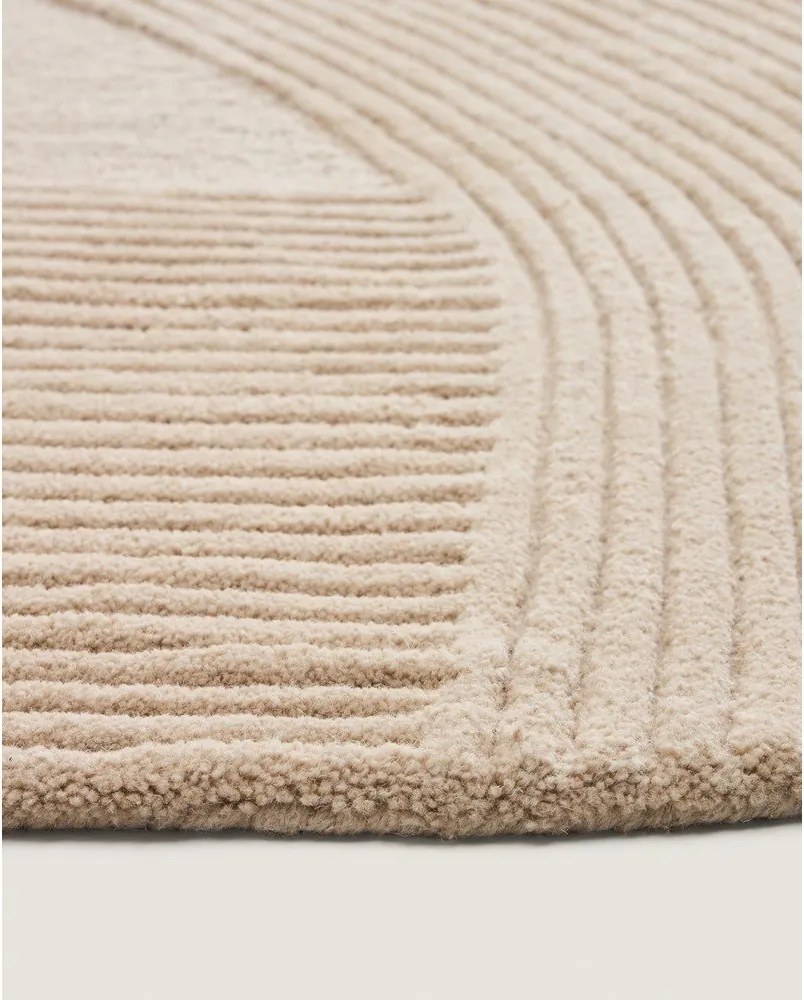 Krémový ručne tkaný vlnený okrúhly koberec ø 200 cm Domm – Kave Home