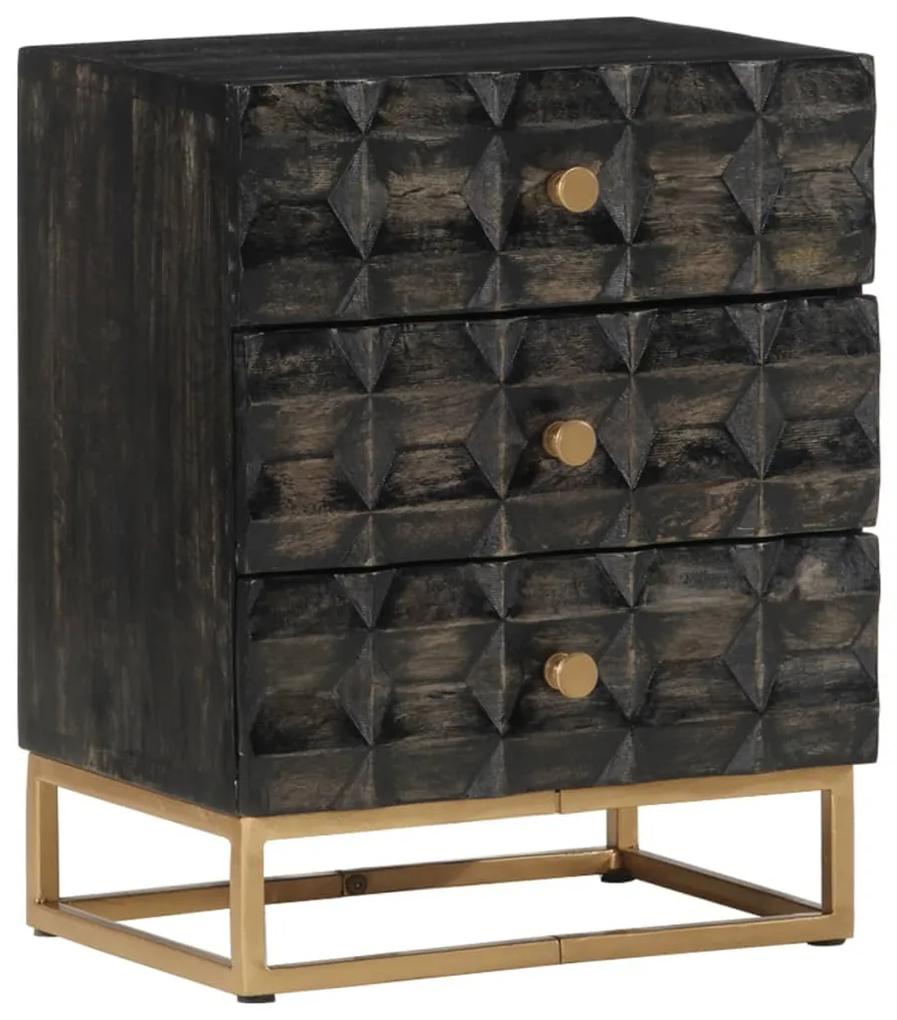 Nočný stolík čierny 40x29x50 cm masívne mangovníkové drevo 351680