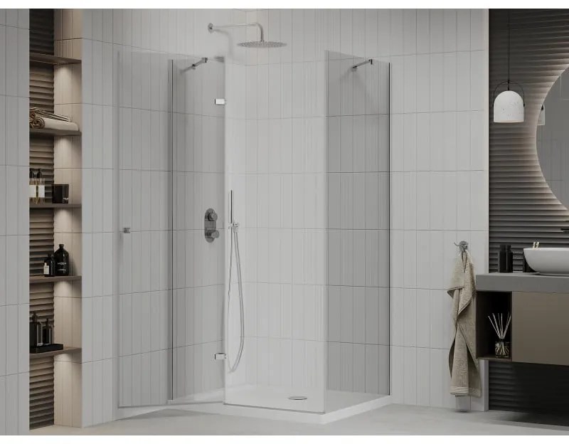 Mexen Roma, sprchovací kút 120 (dvere) x 90 (stena) cm, 6mm číre sklo, chrómový profil + slim sprchová vanička 5cm, 854-120-090-01-00-4010