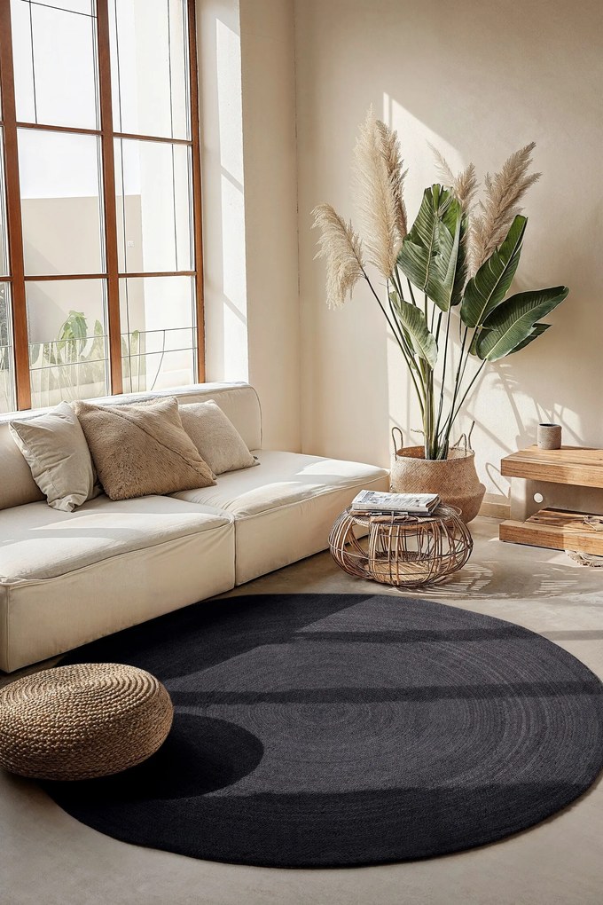 Hanse Home, Kusový koberec Jute Braided 106322 Black kruh, 100x100 (priemer) kruh, čierna, chodba / predsieň