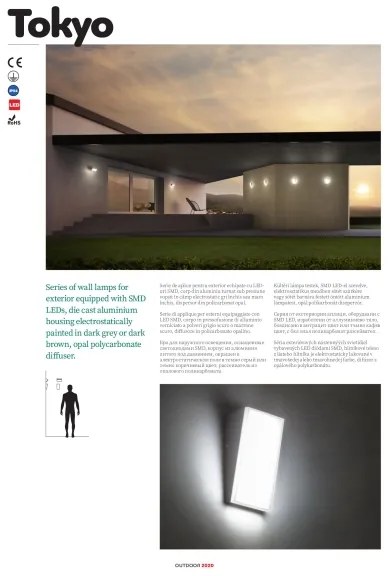 Redo 90019 - LED Vonkajšie nástenné svietidlo TOKYO LED/12W/230V 3000K IP54 šedá