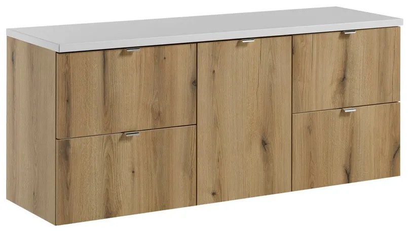 Závěsná umyvadlová skříňka Nova Oak s deskou 140 cm dub evoke/bílá
