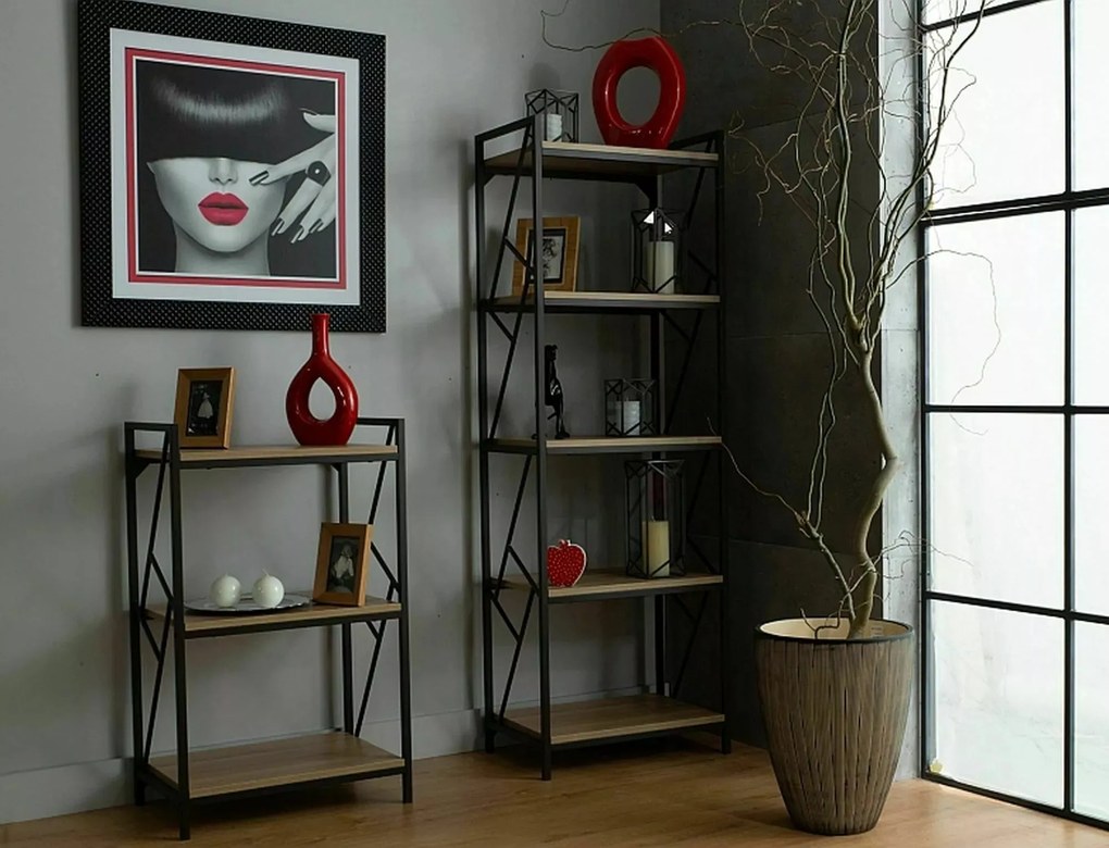 Regál Tablo 05 180 cm dub přírodní/černý