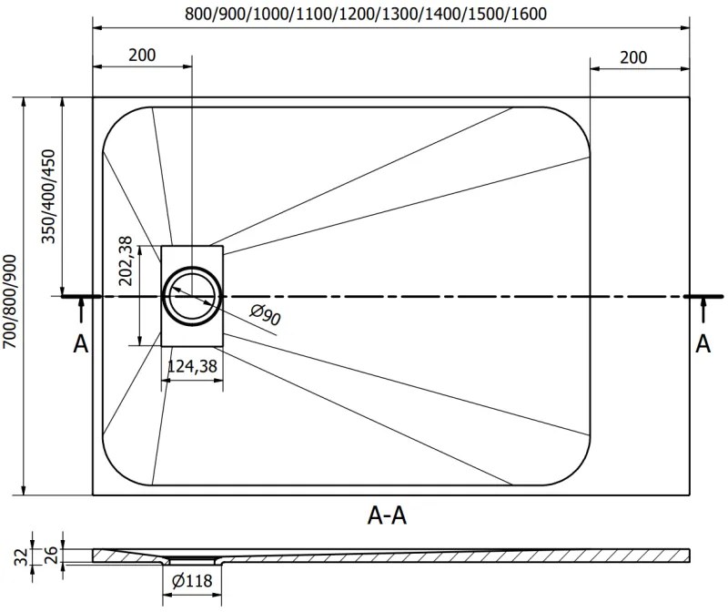 Mexen Hugo, SMC obdĺžniková sprchová vanička 100 x 90 cm, čierna matná, 42709010