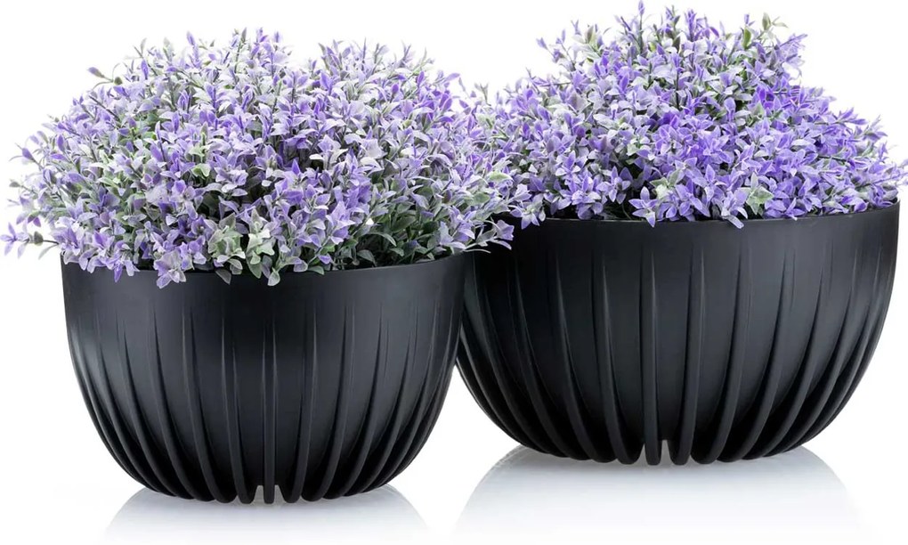 PLASTOVÝ KVETINÁČ STRIPPED ECO 16X30 CM ČIERNA