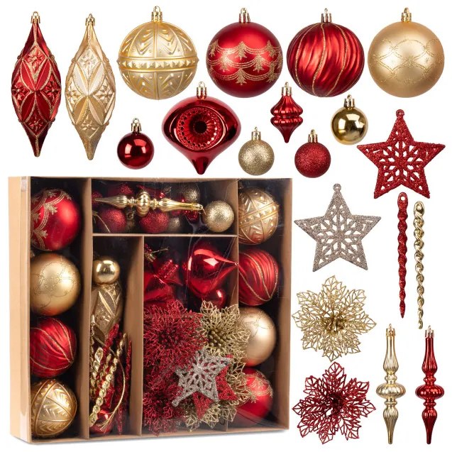 Sada vianočných závesných dekorácií MARIEN zlatá / červená (70 ks)