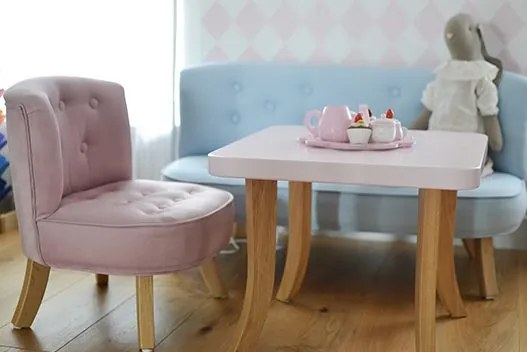 Detská sedačka ľanová modrá 17 cm Drevo