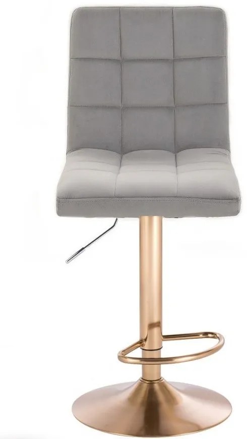 LuxuryForm DESIGN Barová stolička TOLEDO VELUR na zlatom tanieri - svetlo šedá