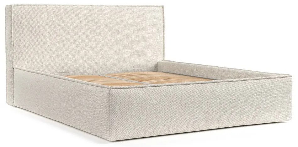 Krémová čalúnená dvojlôžková posteľ s úložným priestorom s roštom 160x200 cm Lounge L – Maison de Rêve