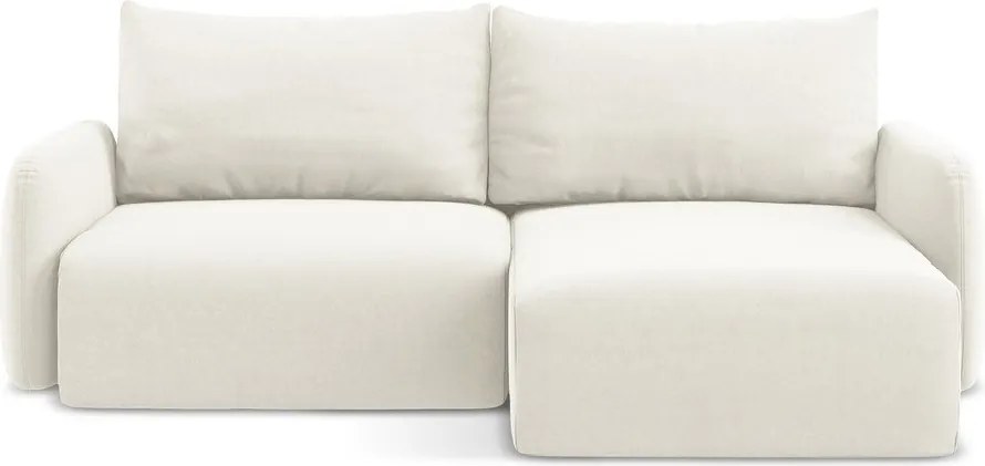 Krémovobiela zamatová rozkladacia/s úložným priestorom rohová pohovka (pravý roh/s leňoškou) Kalena – Makamii