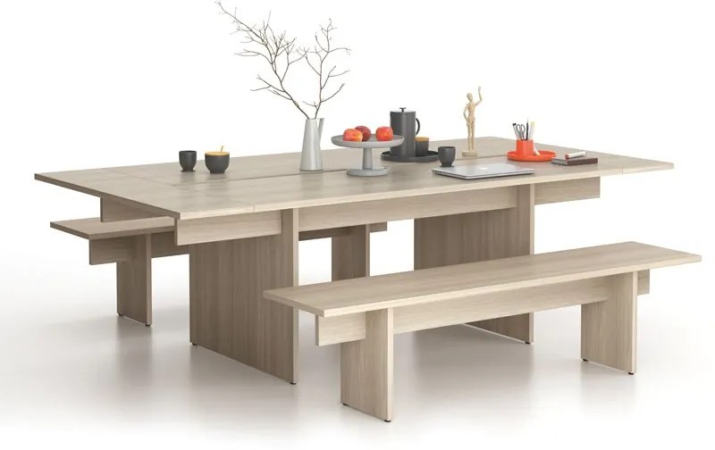 Stôl jednací SOLID + 2x prísed, 2400 x 1250 x 743 mm, dub prírodný