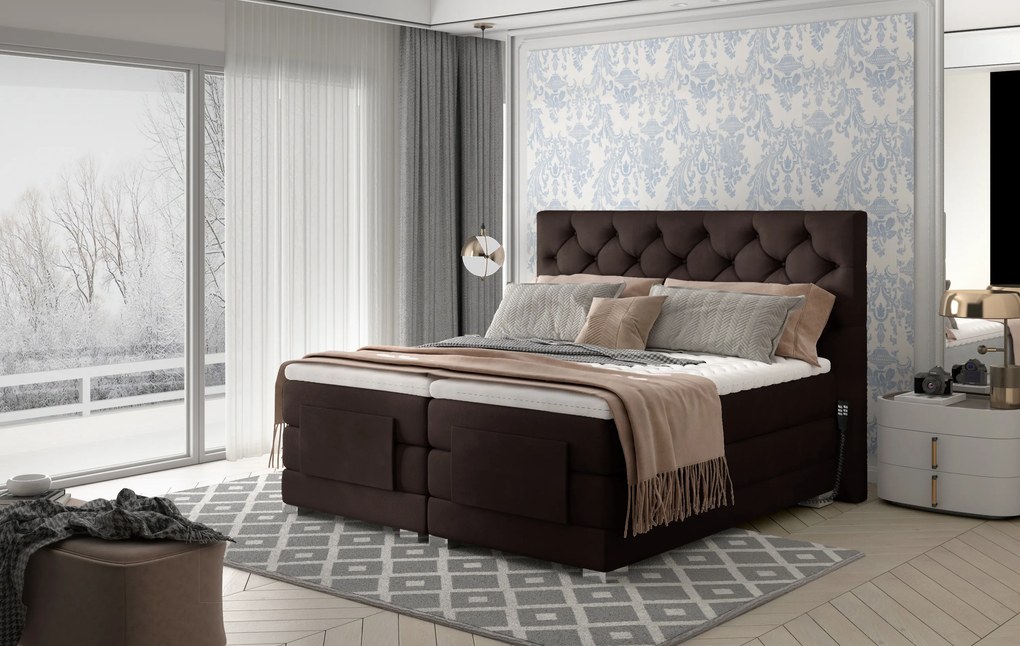 Box spring posteľ Clif 180x200, hnedá, elektrické polohovanie