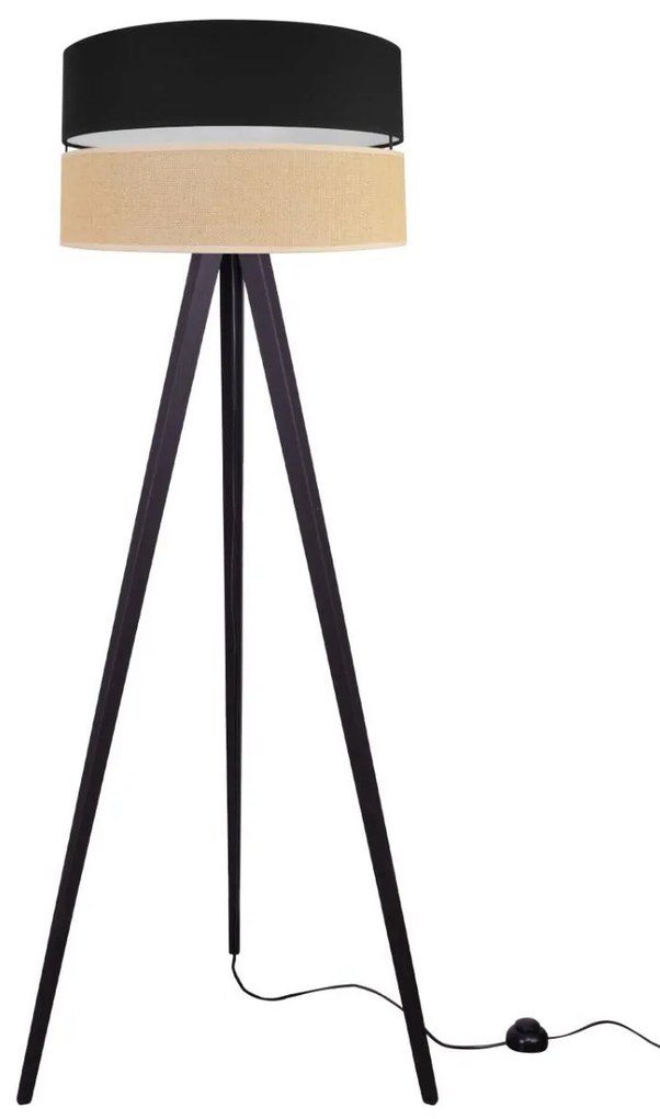 Stojacia lampa Juta, 1x jutové/čierne textilné tienidlo, b