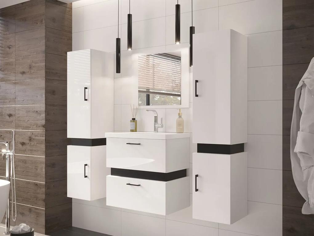 Kúpeľňový nábytok Torvaldi II, Sifón: bez sifónu, Umývadlová batéria: nie, Farby: biela / biela + čierny mat