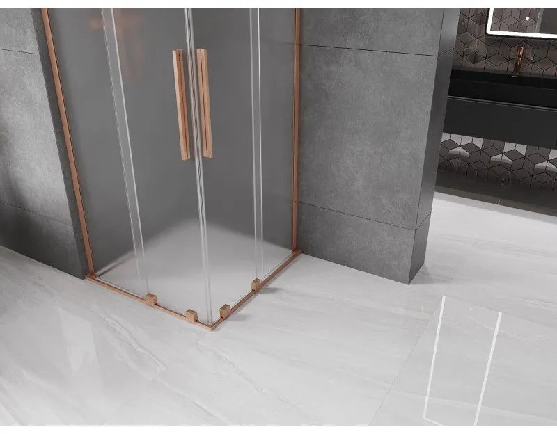 Mexen Velar L Duo, sprchový kút s posuvnými dverami 90 x 90 cm, 8mm sklo námraza, medená matná, 871-090-090-02-33-65