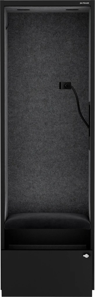 Skriňa so sedadlom a zónou ticha SALLY MentalBox, čierna konštrukcia, tmavošedé sedadlo, 1850 x 600 x 400 mm