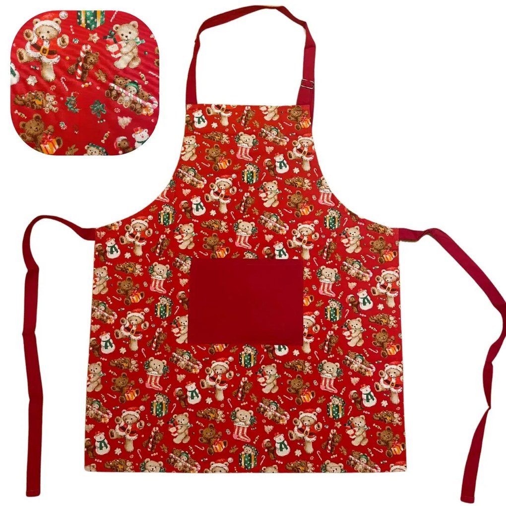 Kuchynská zástera bavlnená Vianočná Christmas červená TiaHome