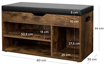 Lavica na topánky, čalúnená, 3 priehradky, 44x80x30cm