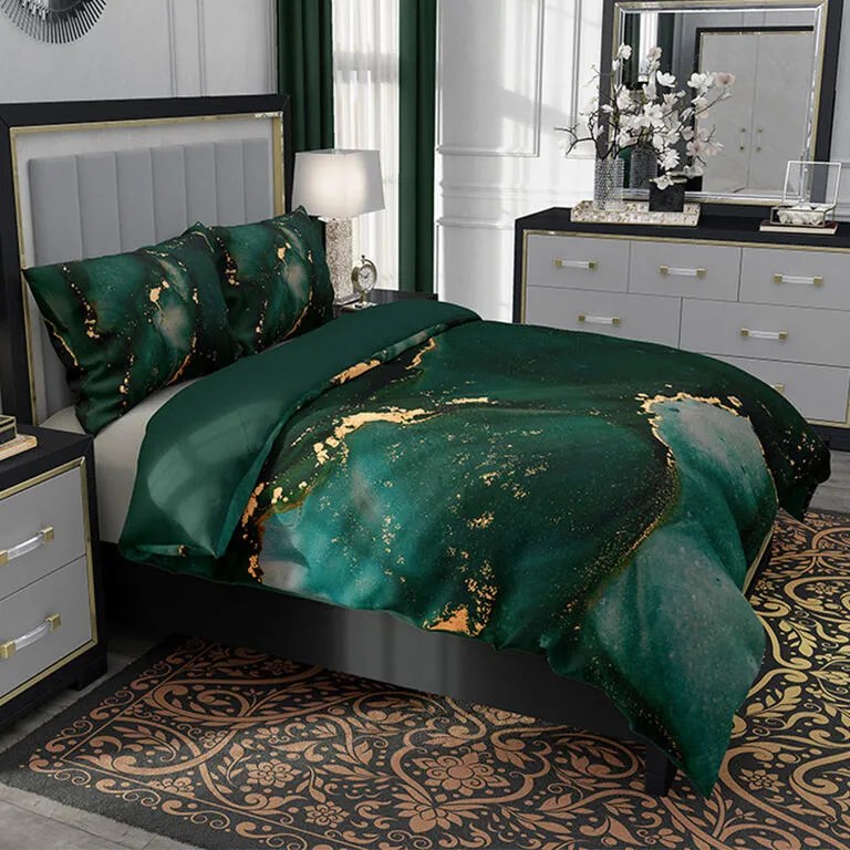 Saténové posteľné obliečky MINERÁLY tmavo zelené