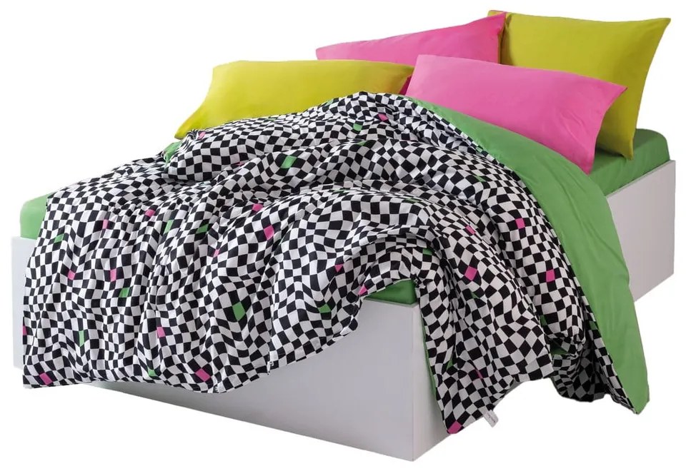 Čierno-biele obliečky na dvojlôžko/predĺžené z bavlny Renforcé s plachtou/4-dielne 200x220 cm Dazzle – Mijolnir