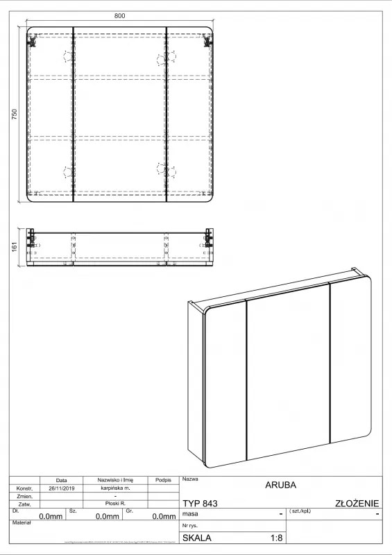 COMAD ARUBA WHITE 843 -80CM FSC Zrkadlová skrinka - Comad