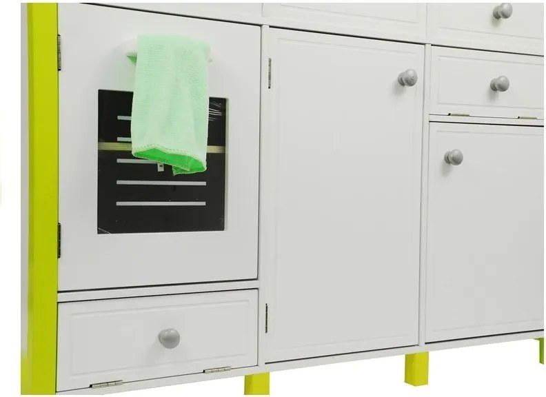 LEAN Toys Detská drevená kuchyňa Zelená a biela Paula Otváracie prvky